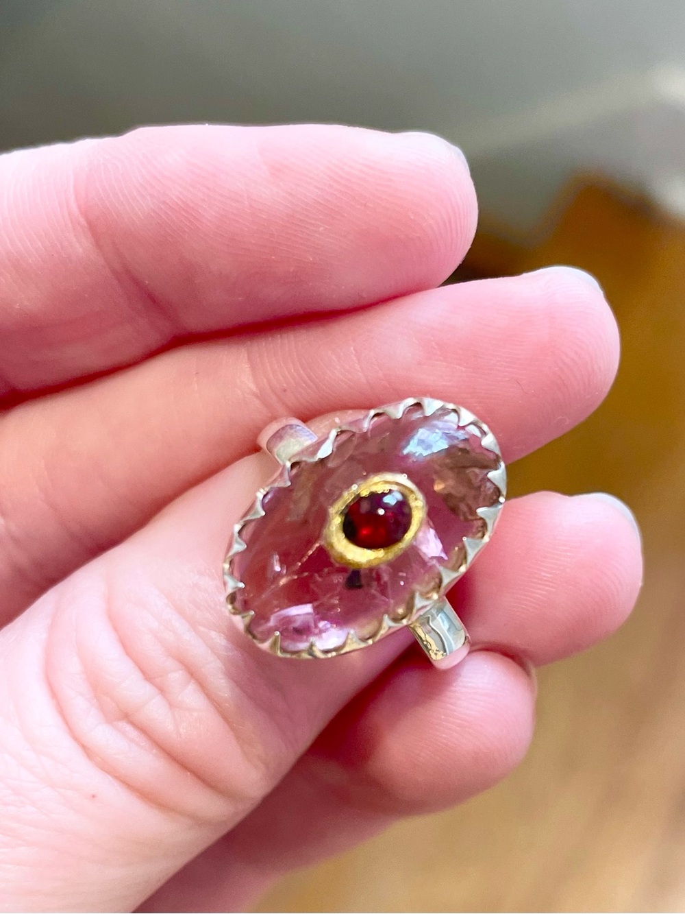 Pink Tourmaline and Red Spinel Sterling Ring